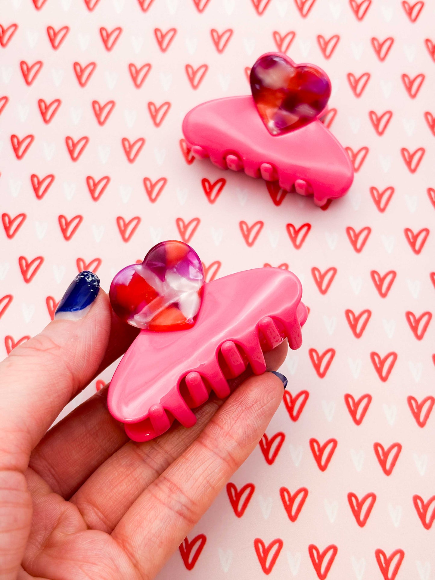Small Hot Pink, Purple & Red Terrazzo Heart Claw Clip