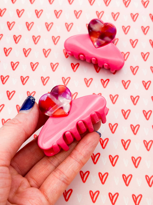 Small Hot Pink, Purple & Red Terrazzo Heart Claw Clip