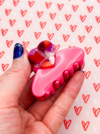 Small Hot Pink, Purple & Red Terrazzo Heart Claw Clip