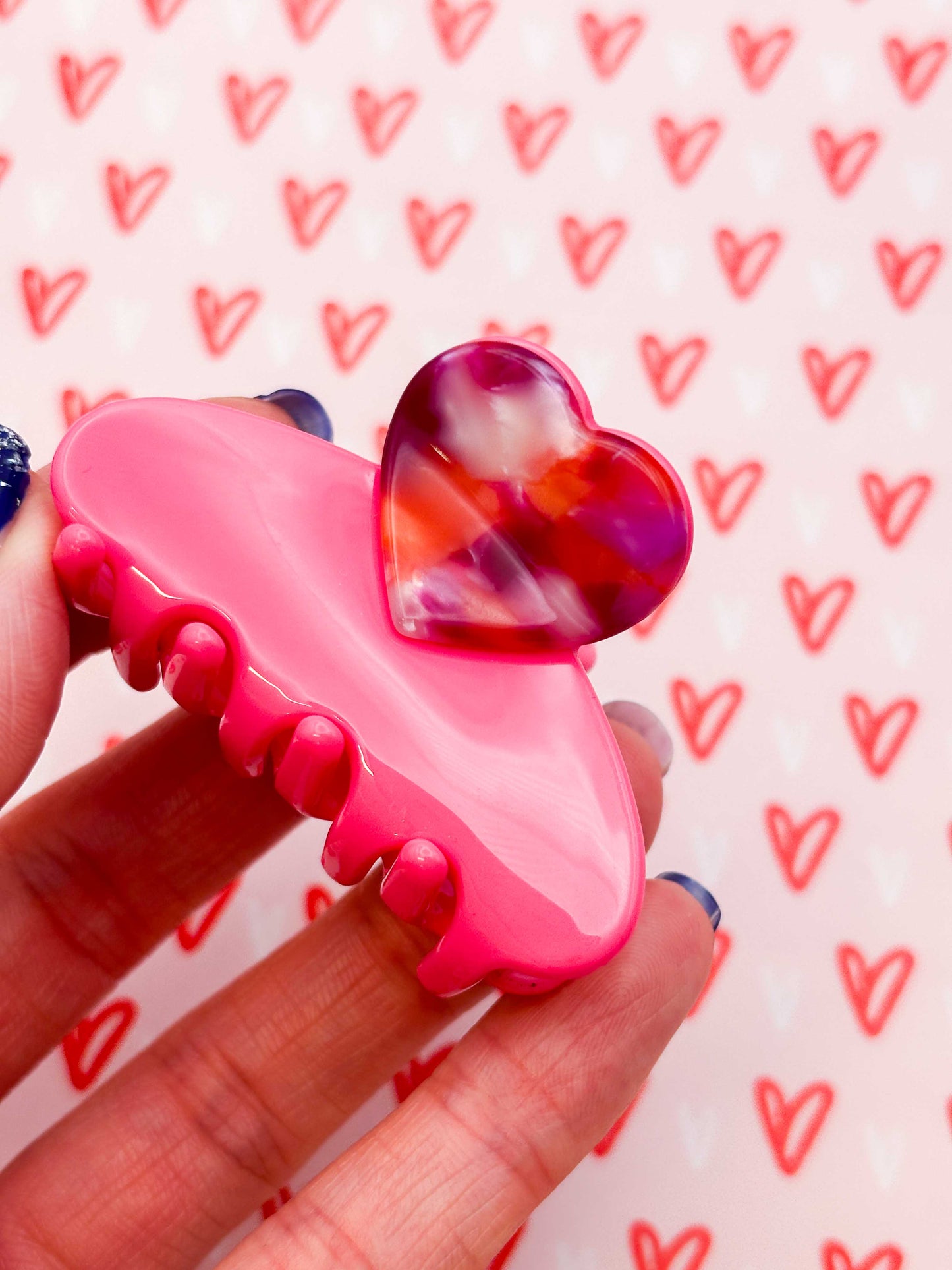 Small Hot Pink, Purple & Red Terrazzo Heart Claw Clip