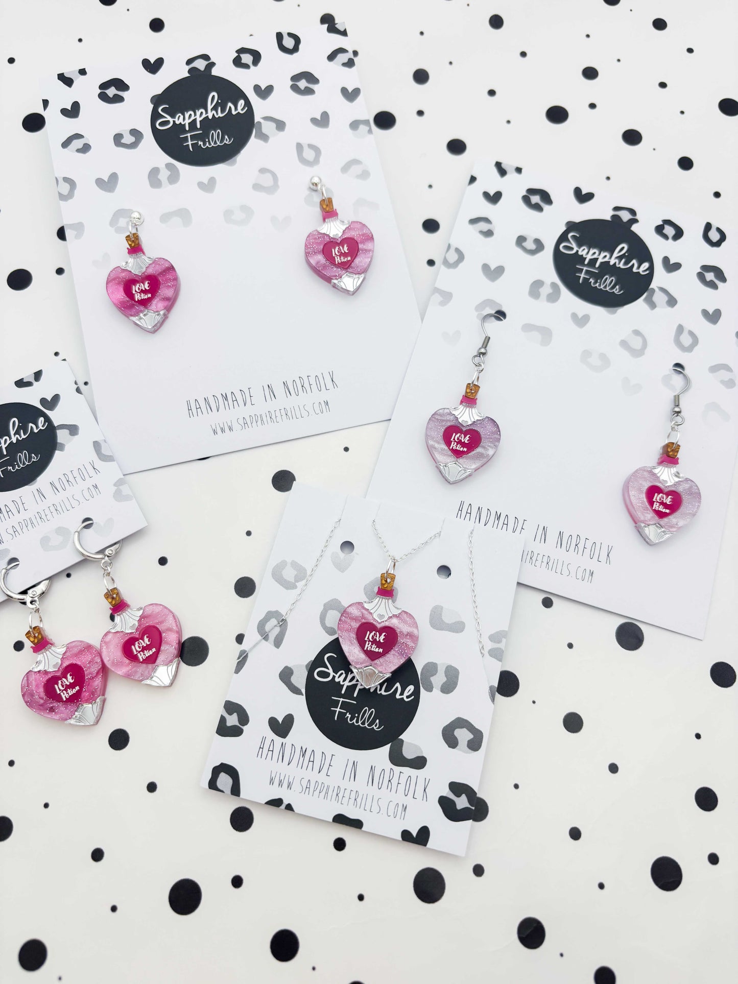 Medium Pink & Purple Glitter Marble Love Potion Dangle Earrings or Necklace – Hypoallergenic Stainless Steel