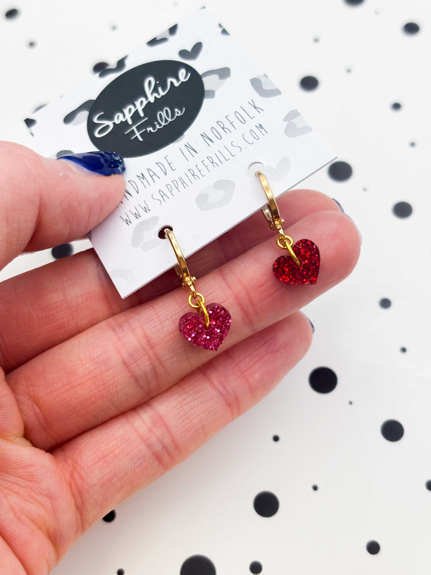 Mini Red & Hot Pink Mismatch Glitter Heart Dangle Earrings or Necklace – Hypoallergenic Stainless Steel