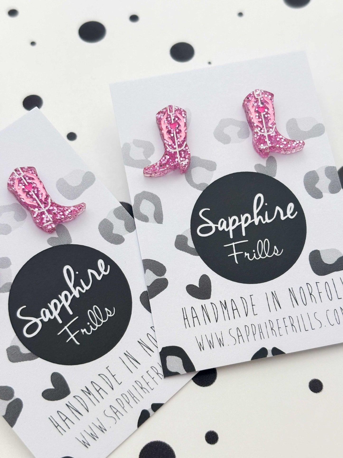 Small Bubblegum Pink Glitter Cowgirl Boot Studs – Hypoallergenic Stainless Steel