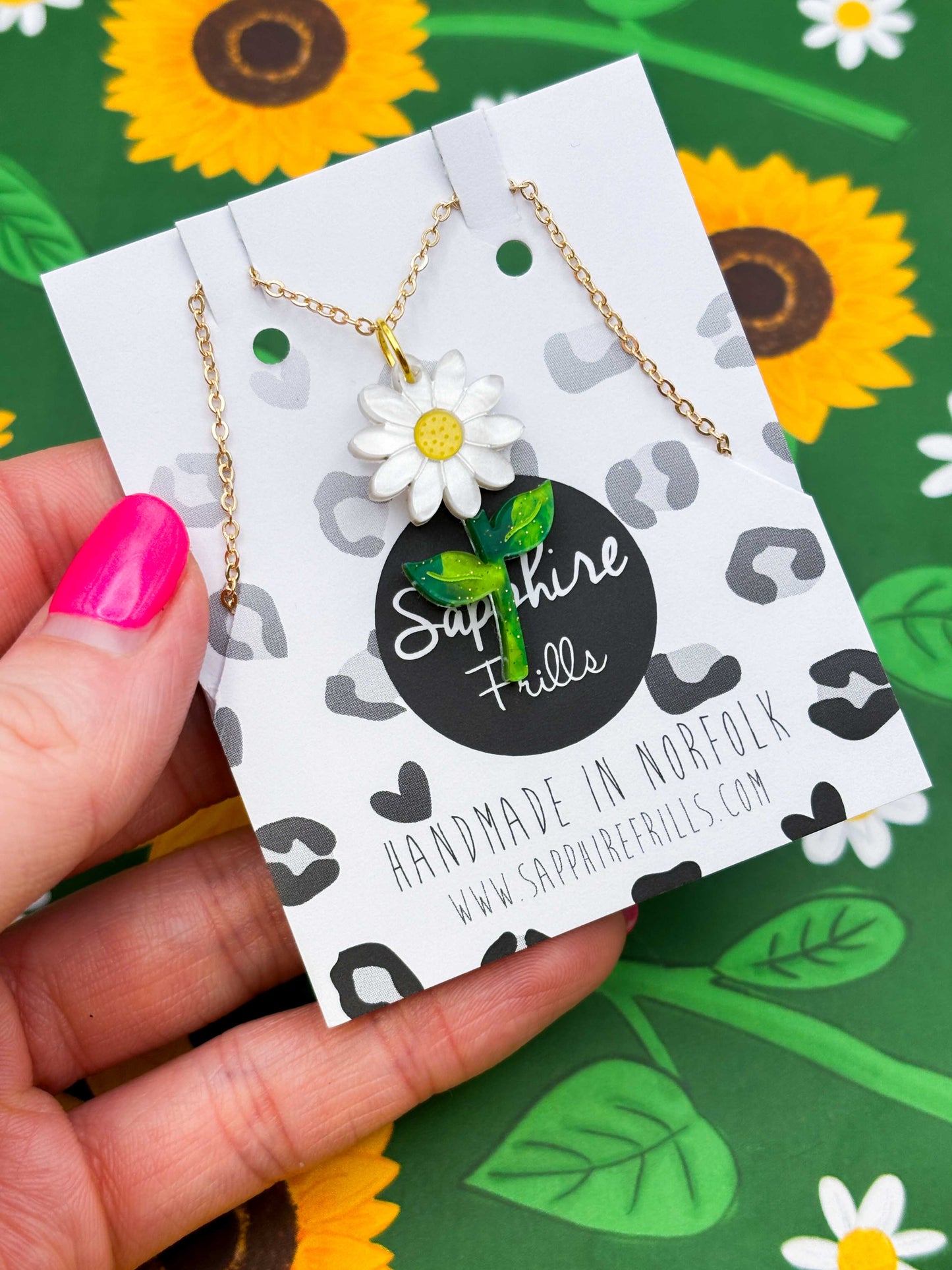 Large White Daisy Acrylic Dangle Earrings or Necklace – Hypoallergenic Stainless Steel