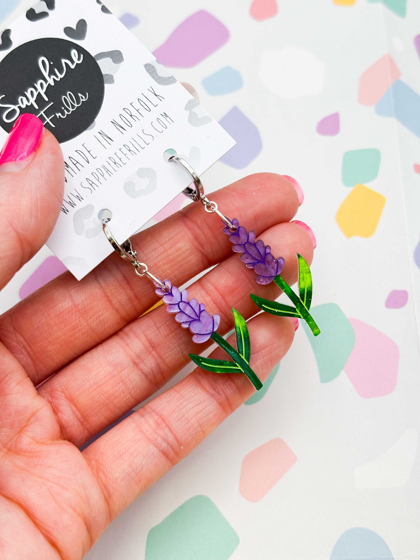 Large Purple Marble Lavender Acrylic Dangle Earrings or Necklace – Hypoallergenic Stainless Steel