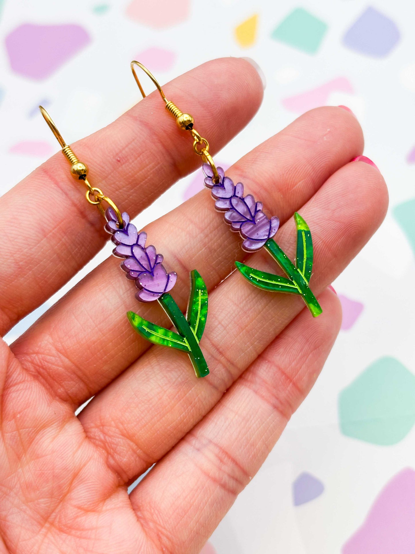 Large Purple Marble Lavender Acrylic Dangle Earrings or Necklace – Hypoallergenic Stainless Steel