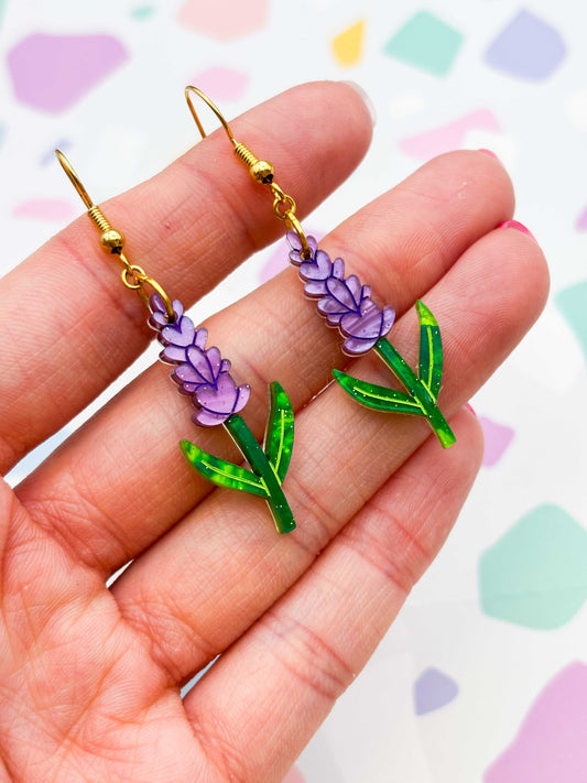 Large Purple Marble Lavender Acrylic Dangle Earrings or Necklace – Hypoallergenic Stainless Steel
