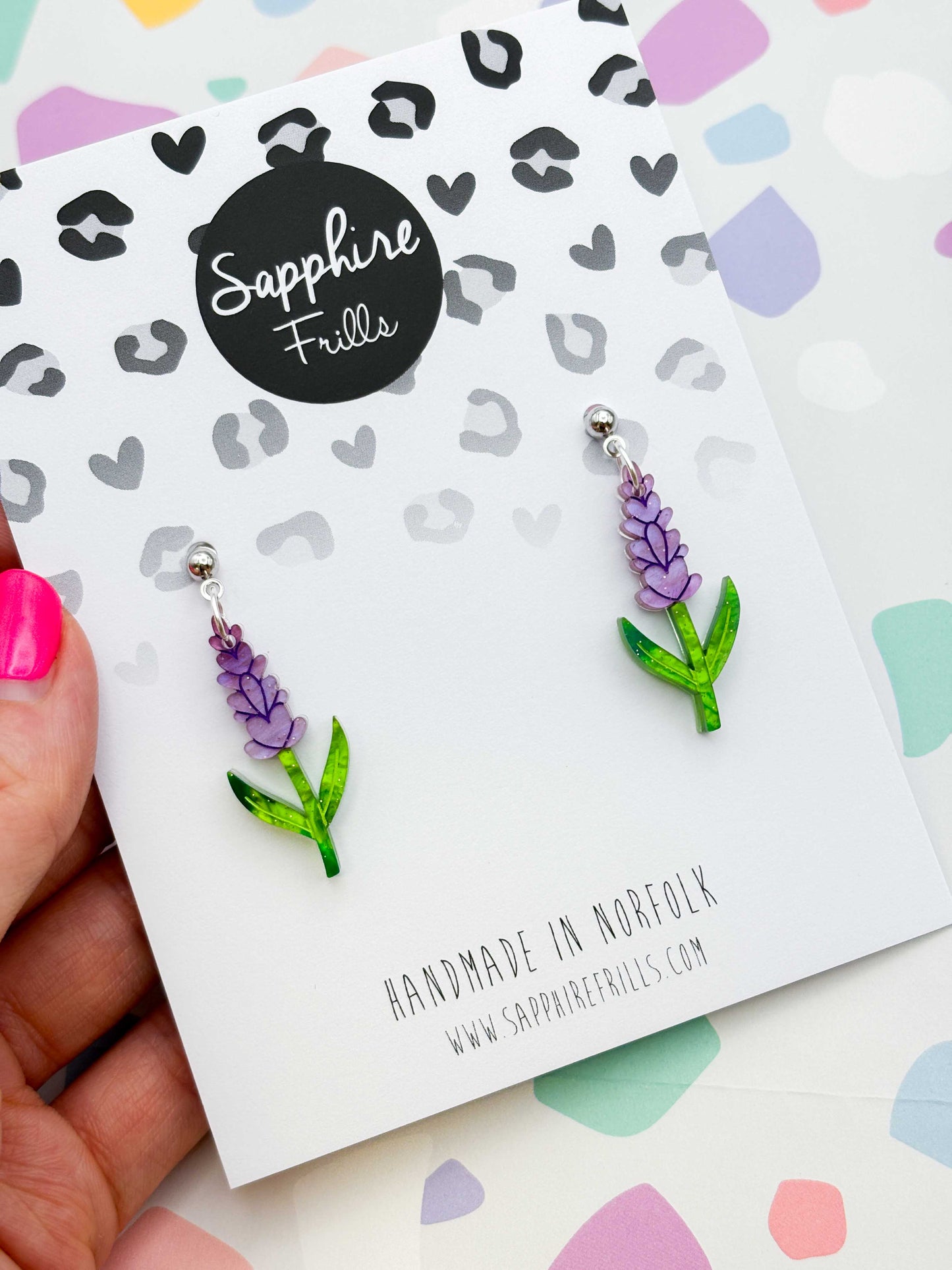 Large Purple Marble Lavender Acrylic Dangle Earrings or Necklace – Hypoallergenic Stainless Steel