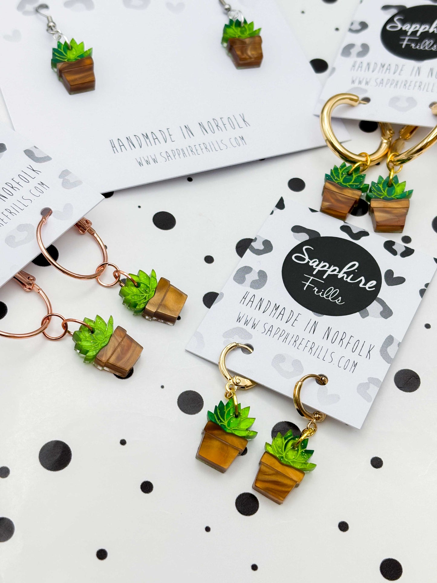Small Green Succulent in Pot Dangle Earrings or Necklace – Hypoallergenic Stainless Steel