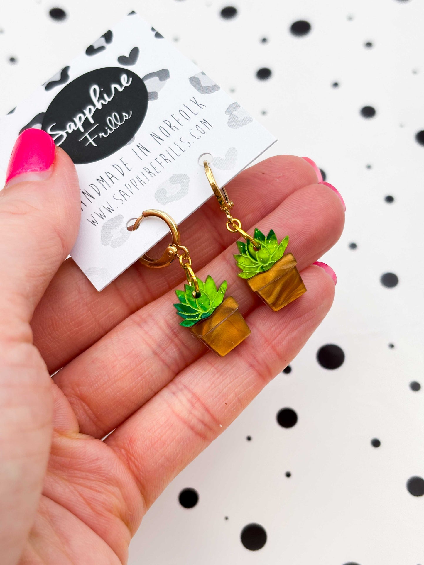 Small Green Succulent in Pot Dangle Earrings or Necklace – Hypoallergenic Stainless Steel
