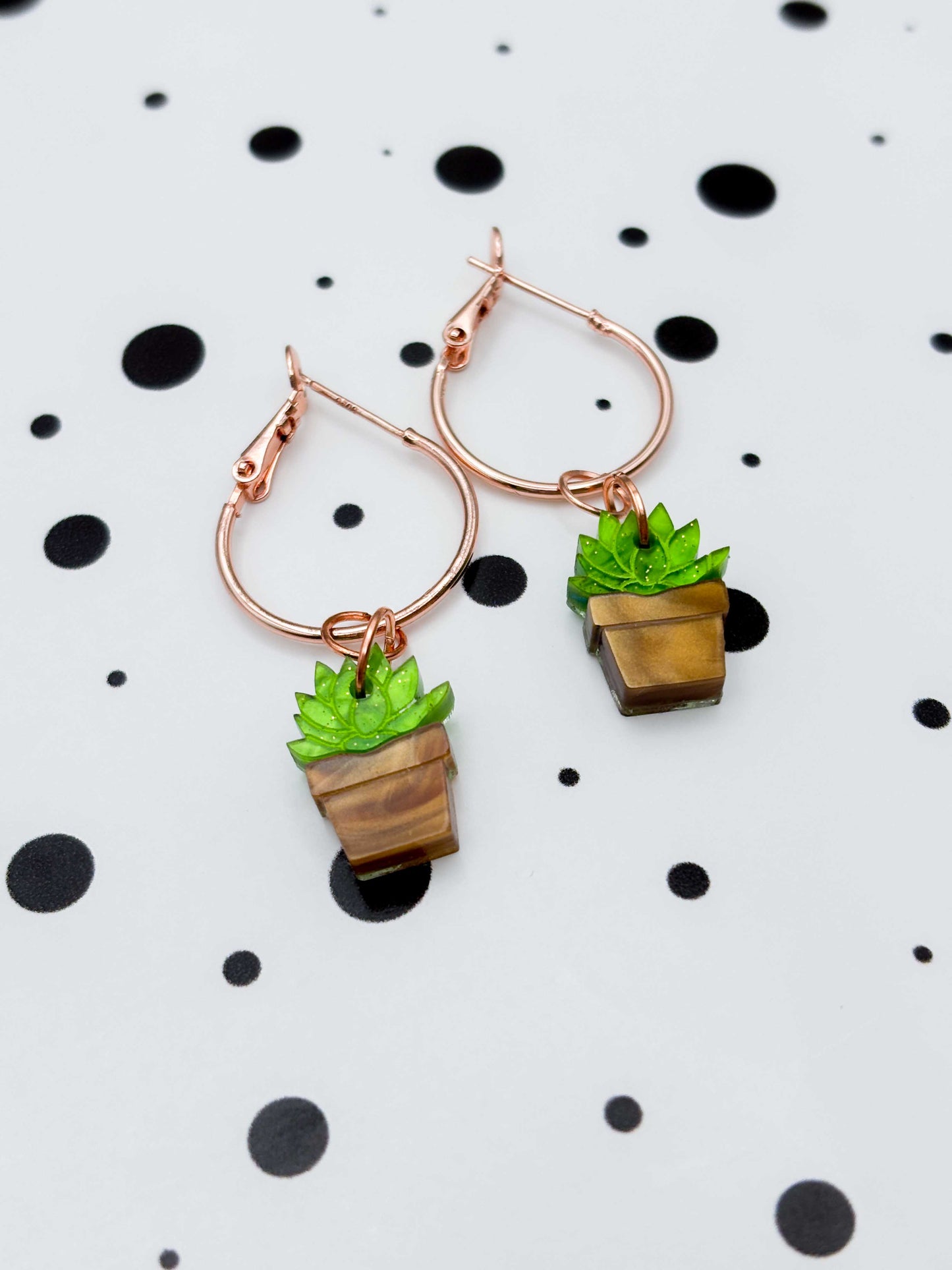 Small Green Succulent in Pot Dangle Earrings or Necklace – Hypoallergenic Stainless Steel