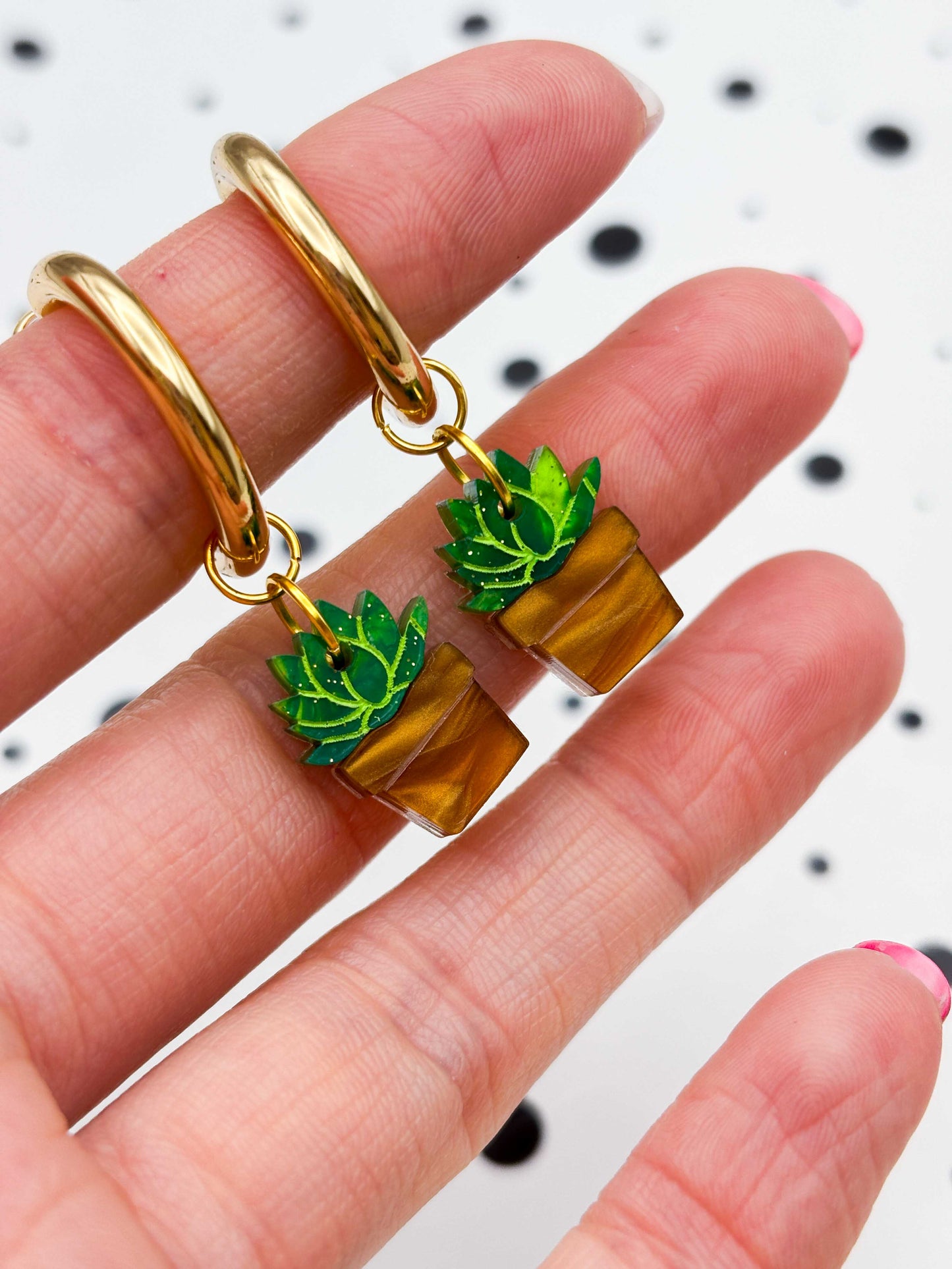 Small Green Succulent in Pot Dangle Earrings or Necklace – Hypoallergenic Stainless Steel