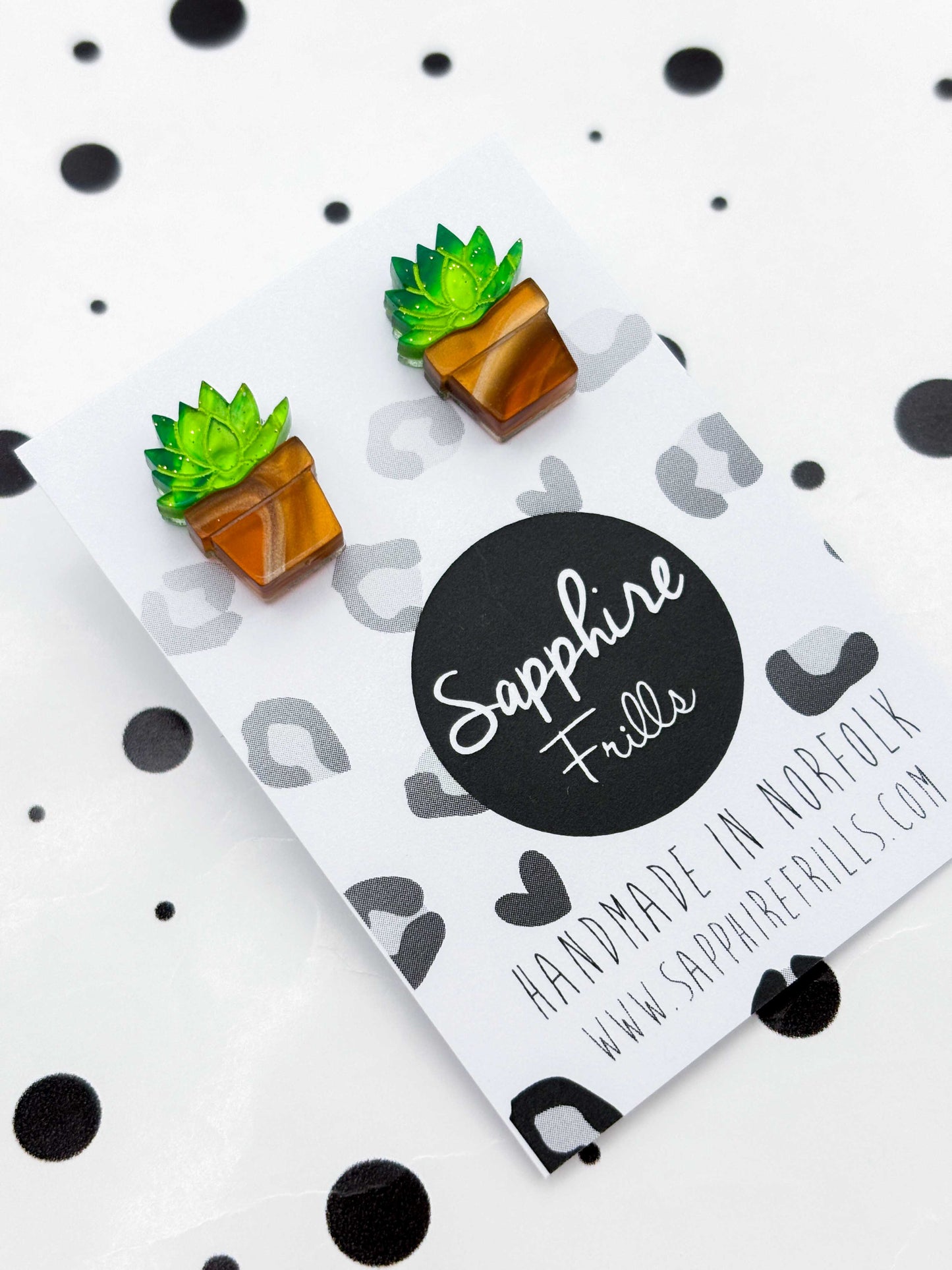 Small Green Succulent in Pot Stud Earrings – Hypoallergenic Stainless Steel