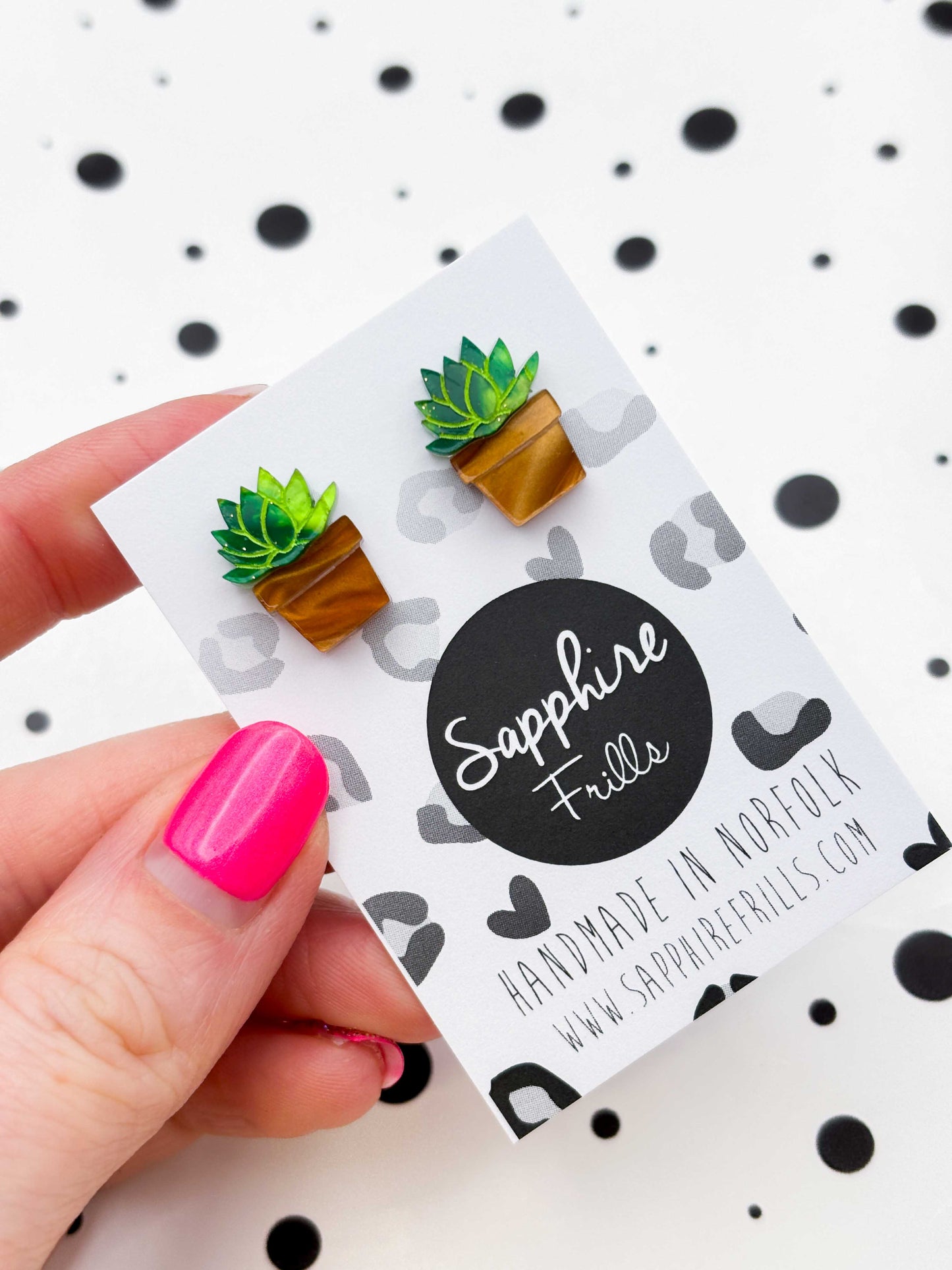 Small Green Succulent in Pot Stud Earrings – Hypoallergenic Stainless Steel