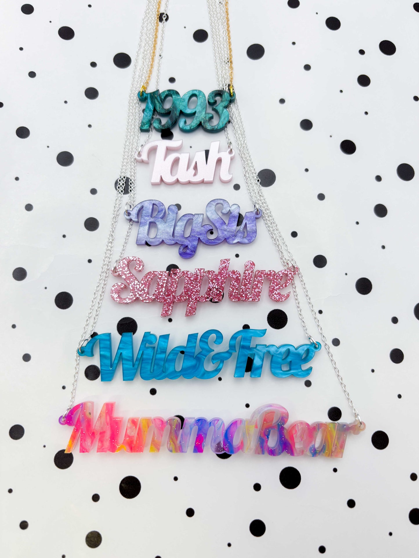 Personalised Acrylic Name/Number Necklace – Hypoallergenic Stainless Steel
