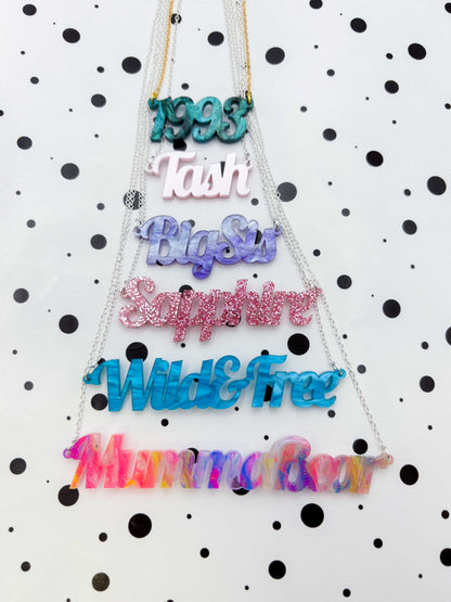 Personalised Acrylic Name/Number Necklace – Hypoallergenic Stainless Steel