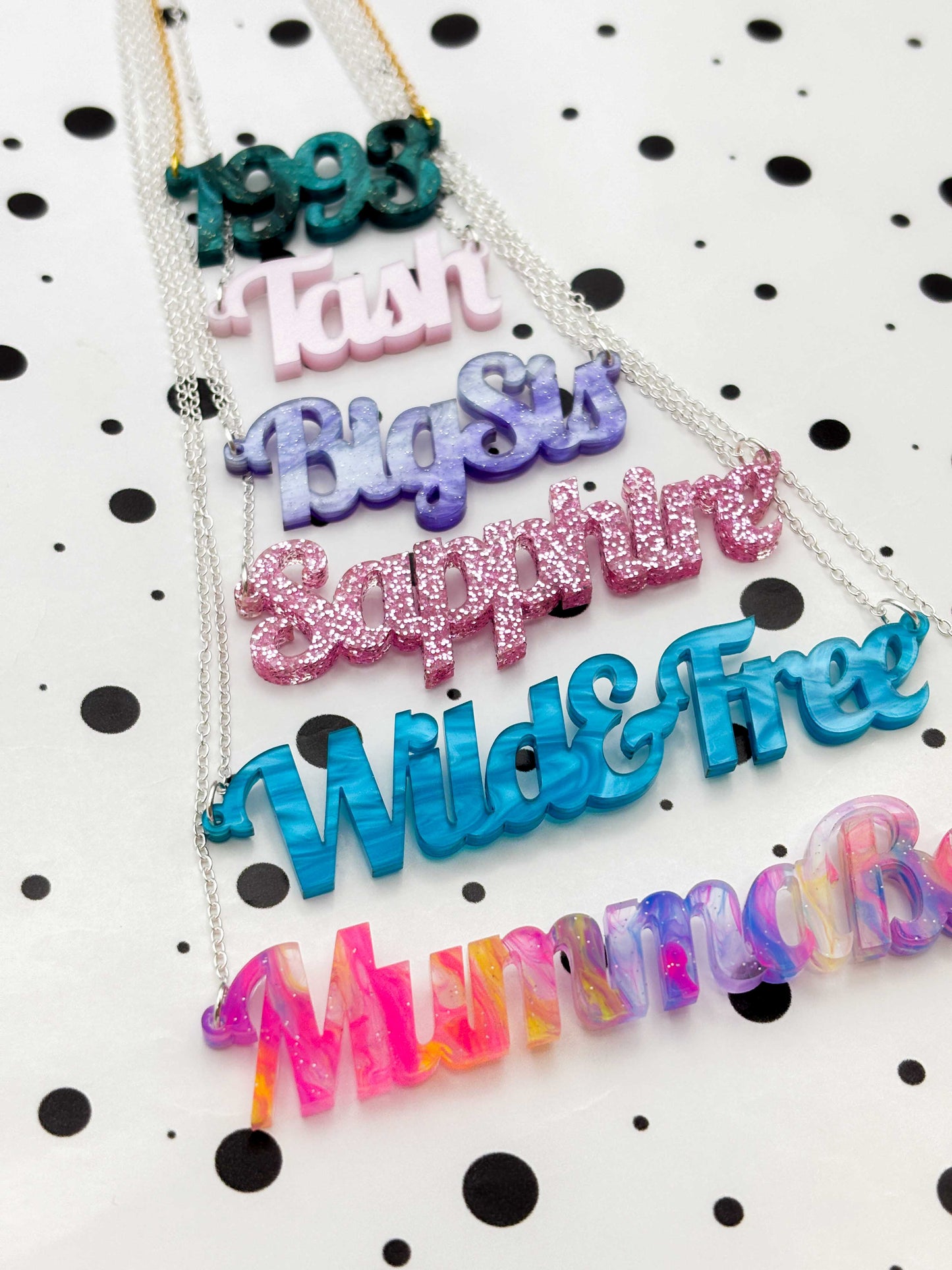 Personalised Acrylic Name/Number Necklace – Hypoallergenic Stainless Steel