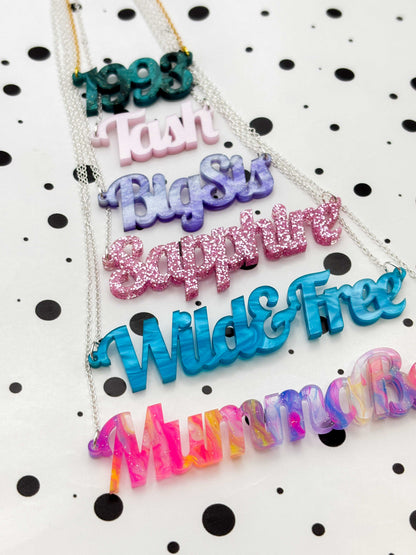 Personalised Acrylic Name/Number Necklace – Hypoallergenic Stainless Steel