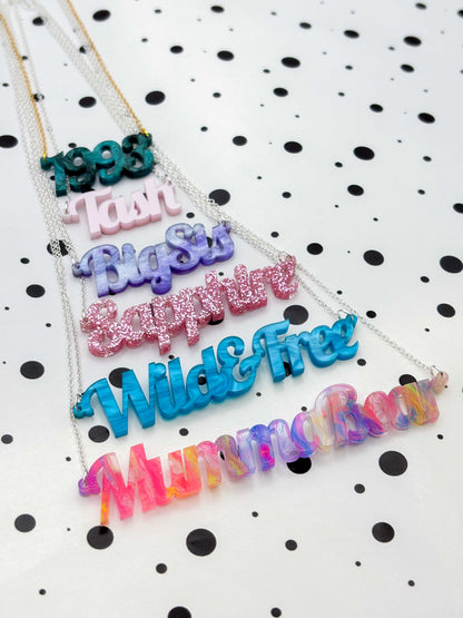 Personalised Acrylic Name/Number Necklace – Hypoallergenic Stainless Steel
