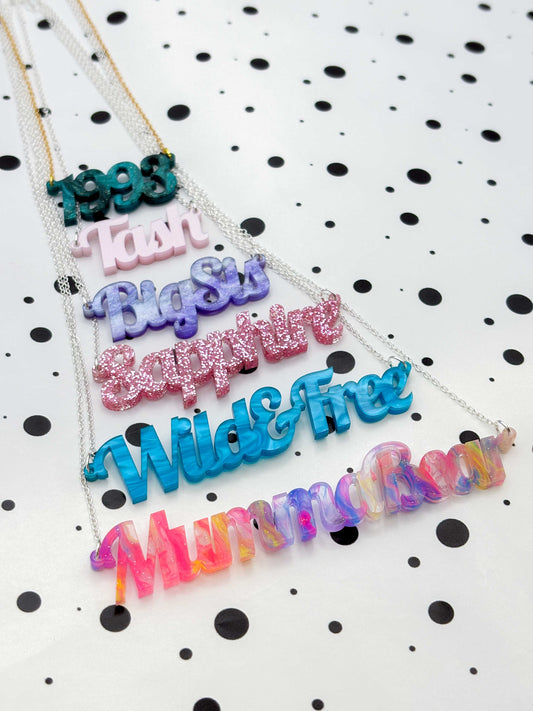 Personalised Acrylic Name/Number Necklace – Hypoallergenic Stainless Steel