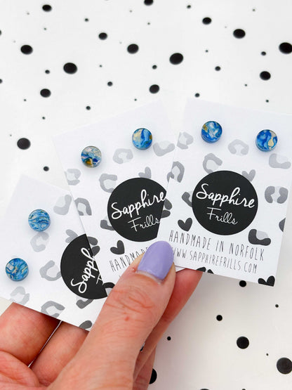 Mini Ocean Ink Circle Stud Earrings – Hypoallergenic Stainless Steel
