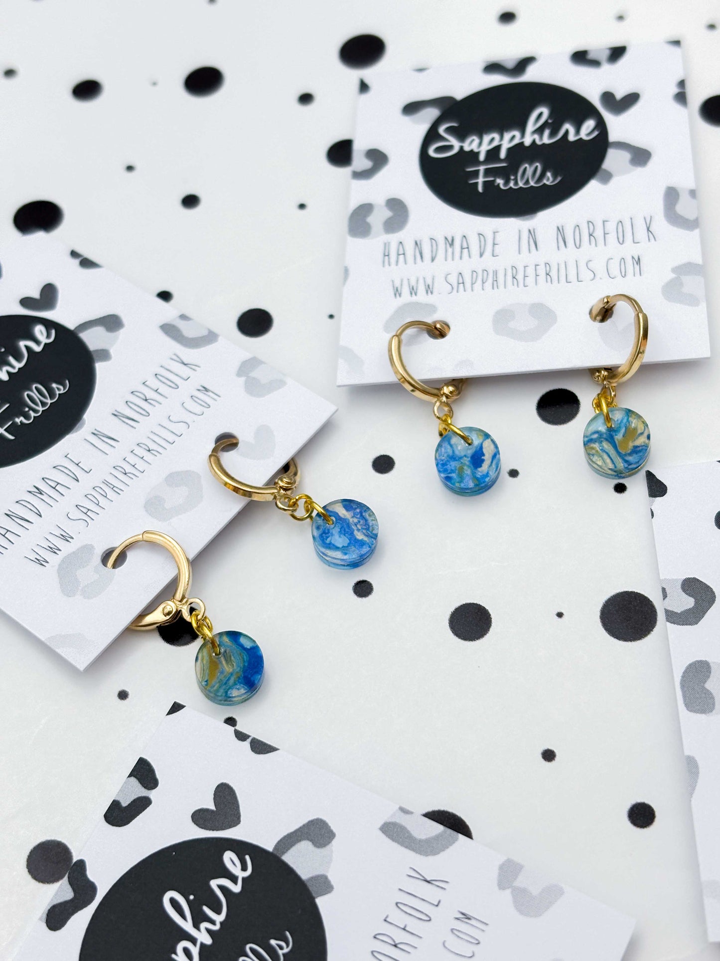 Mini Ocean Ink Circle Dangle Earrings