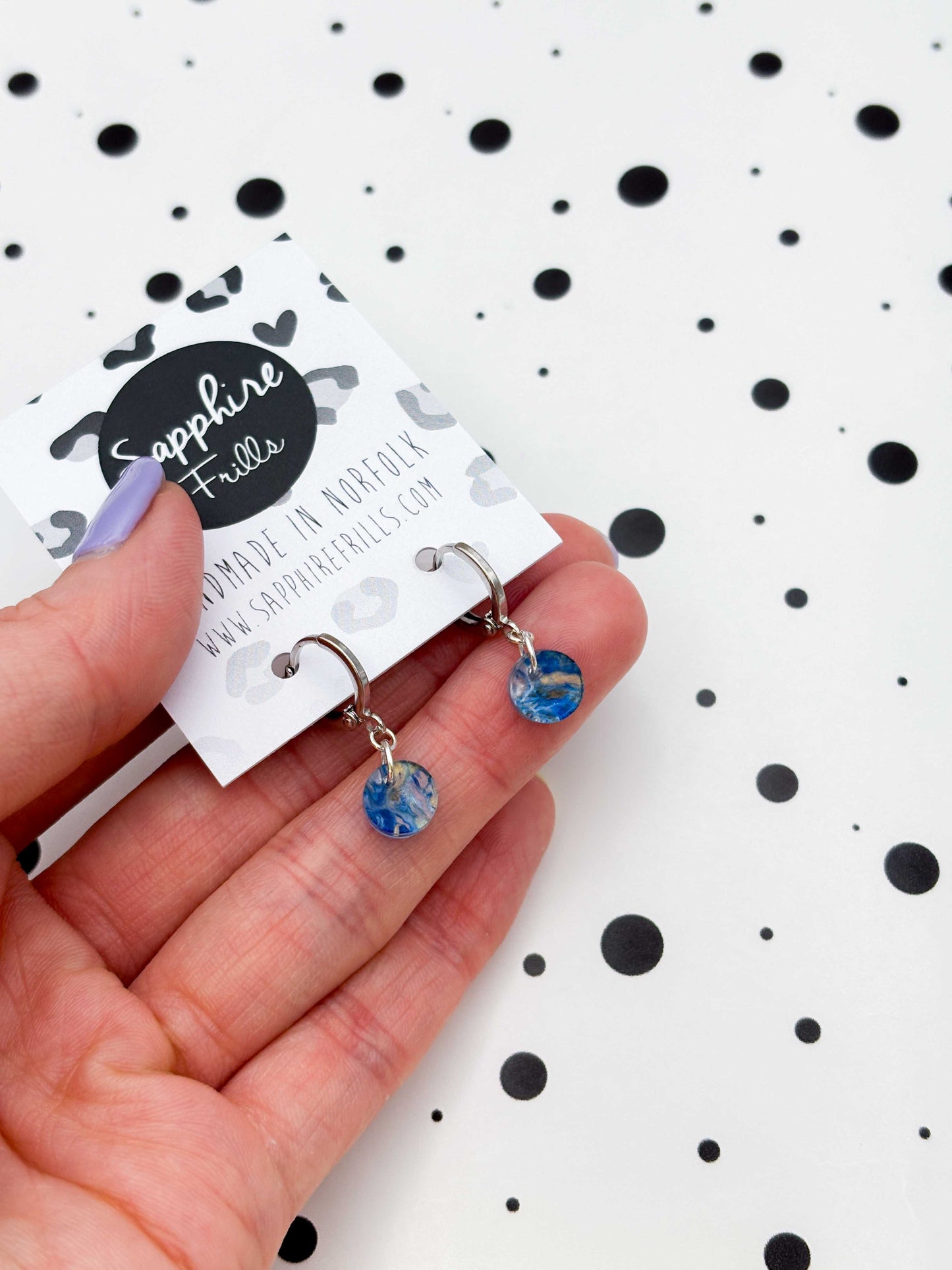 Mini Ocean Ink Circle Dangle Earrings