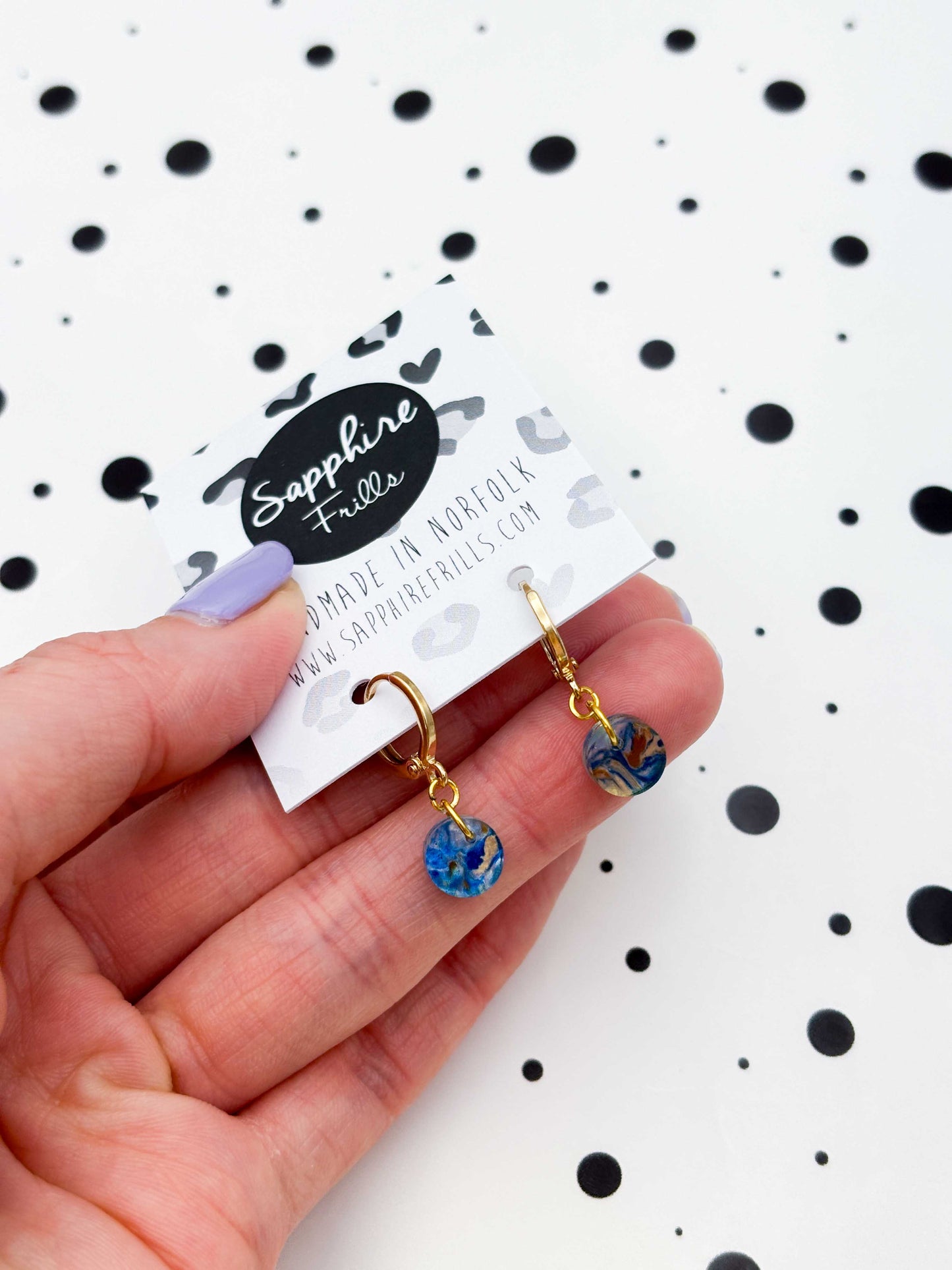 Mini Ocean Ink Circle Dangle Earrings