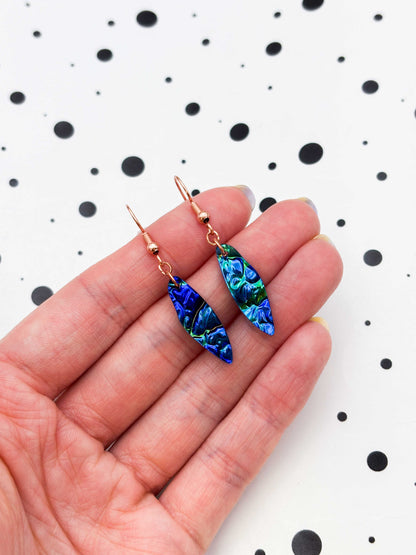 Small Blue and Green Iridescent Bubble Wing Dangle Earrings or Necklace – Hypoallergenic Stainless Steel