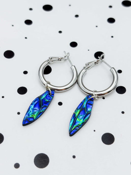 Small Blue and Green Iridescent Bubble Wing Dangle Earrings or Necklace – Hypoallergenic Stainless Steel