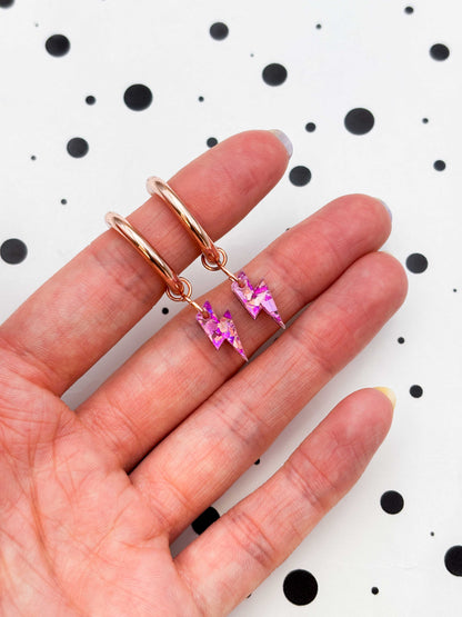 Mini Pink and Rose Confetti Lightning Bolt Dangle Earrings or Necklace – Hypoallergenic Stainless Steel
