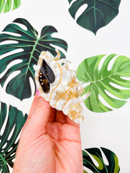 Large Metallic Beige and White Conch Shell Claw Clip