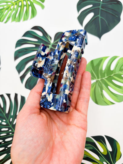 Large Navy and Cream Marble Claw Clip