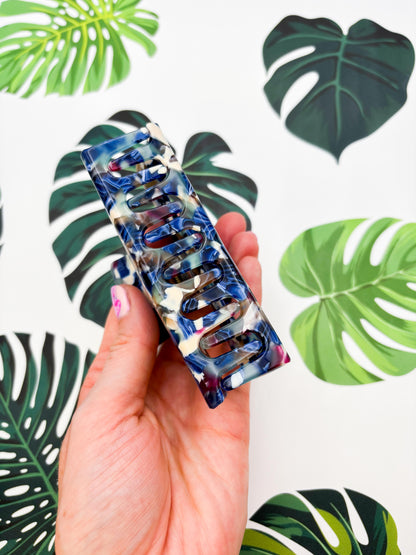 Large Navy and Cream Marble Claw Clip