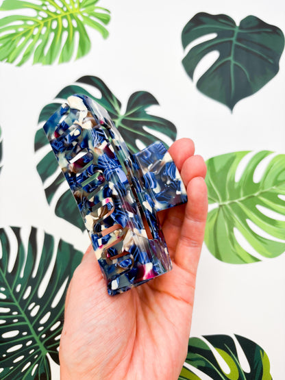 Large Navy and Cream Marble Claw Clip