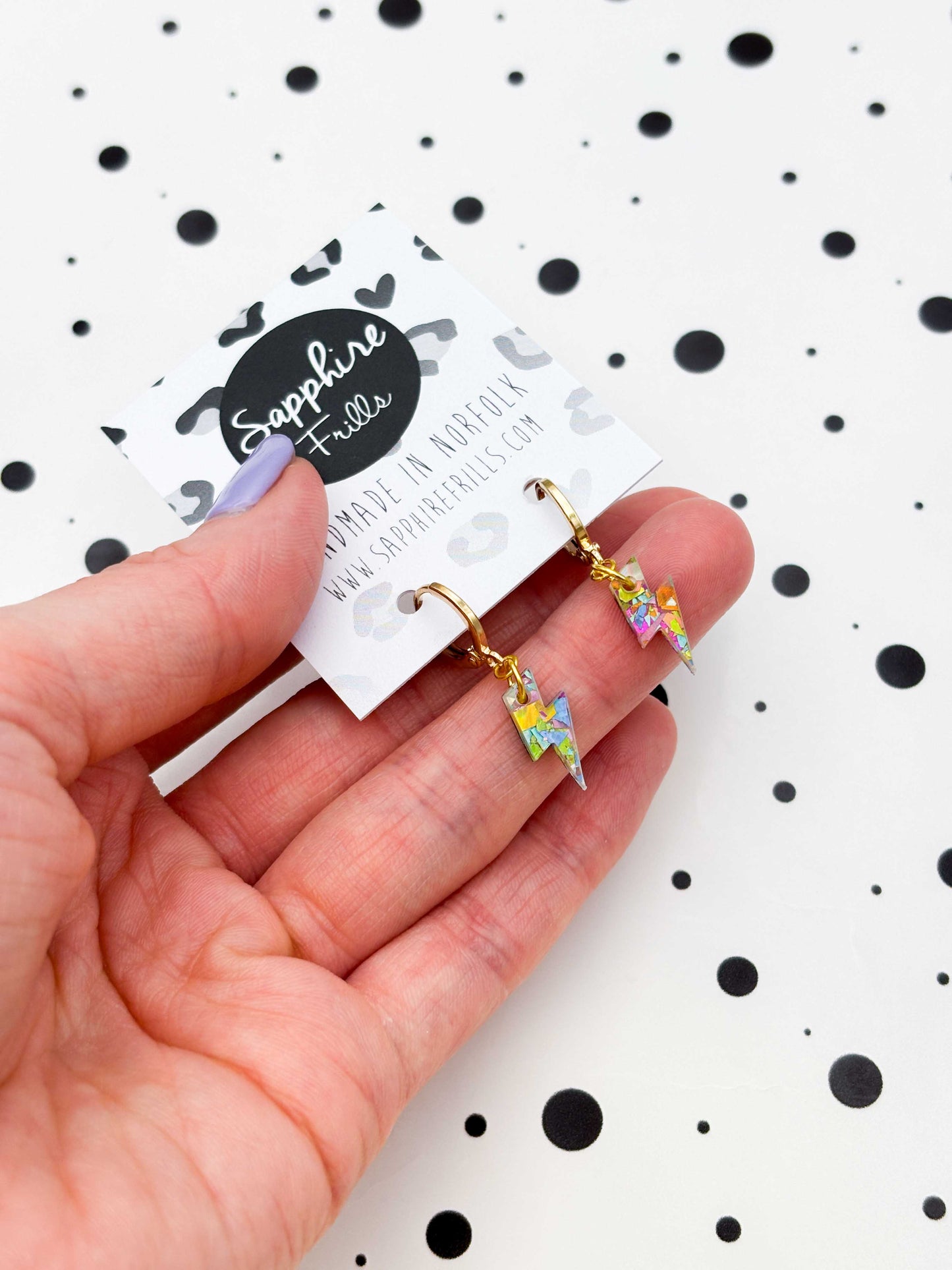 Mini Rainbow Confetti Lightning Bolt Dangle Earrings