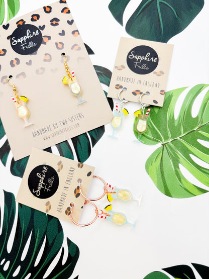 Medium Iridescent Yellow Marble Acrylic Pina Colada Dangle Earrings or Necklace – Hypoallergenic Stainless Steel