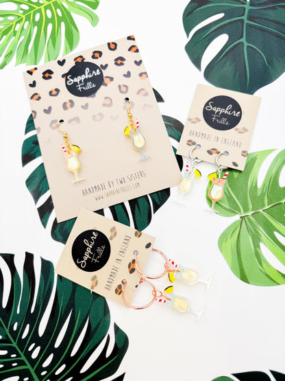 Medium Iridescent Yellow Marble Acrylic Pina Colada Dangle Earrings or Necklace – Hypoallergenic Stainless Steel