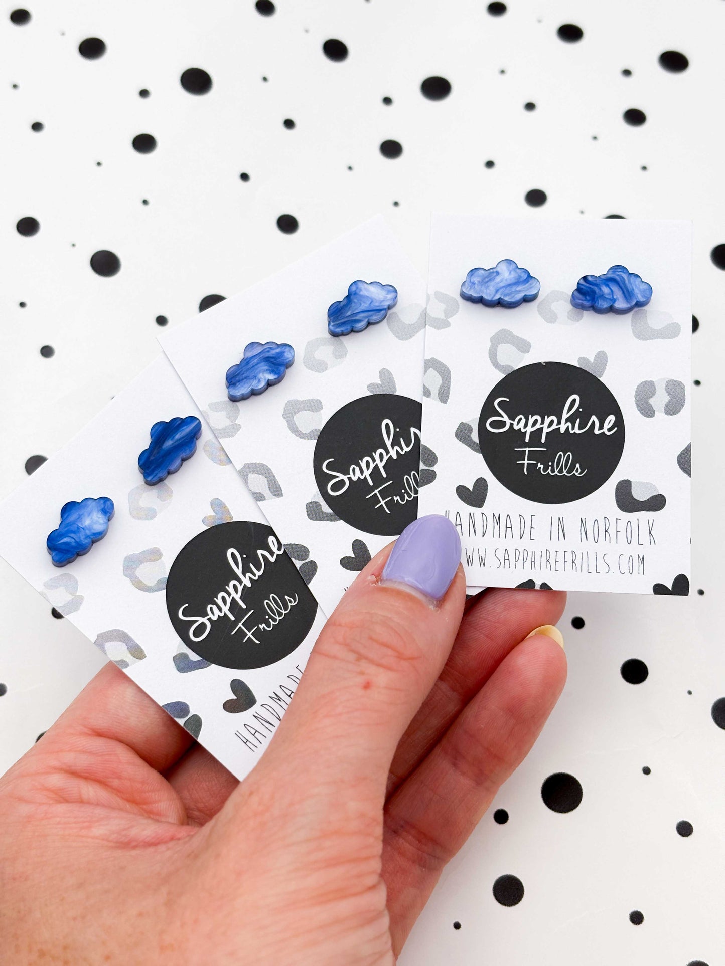 Mini Blue and White Pearl Marble Acrylic Cloud Stud Earrings