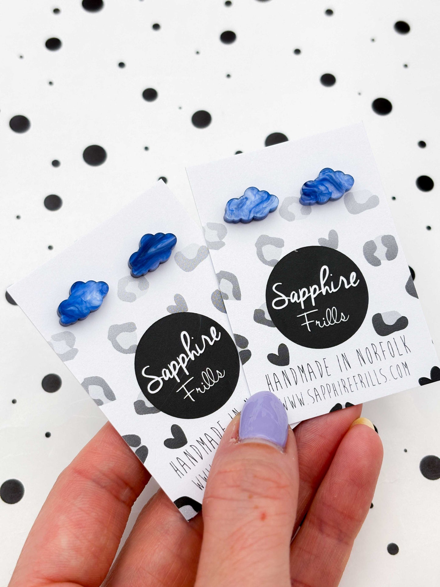 Mini Blue and White Pearl Marble Acrylic Cloud Stud Earrings