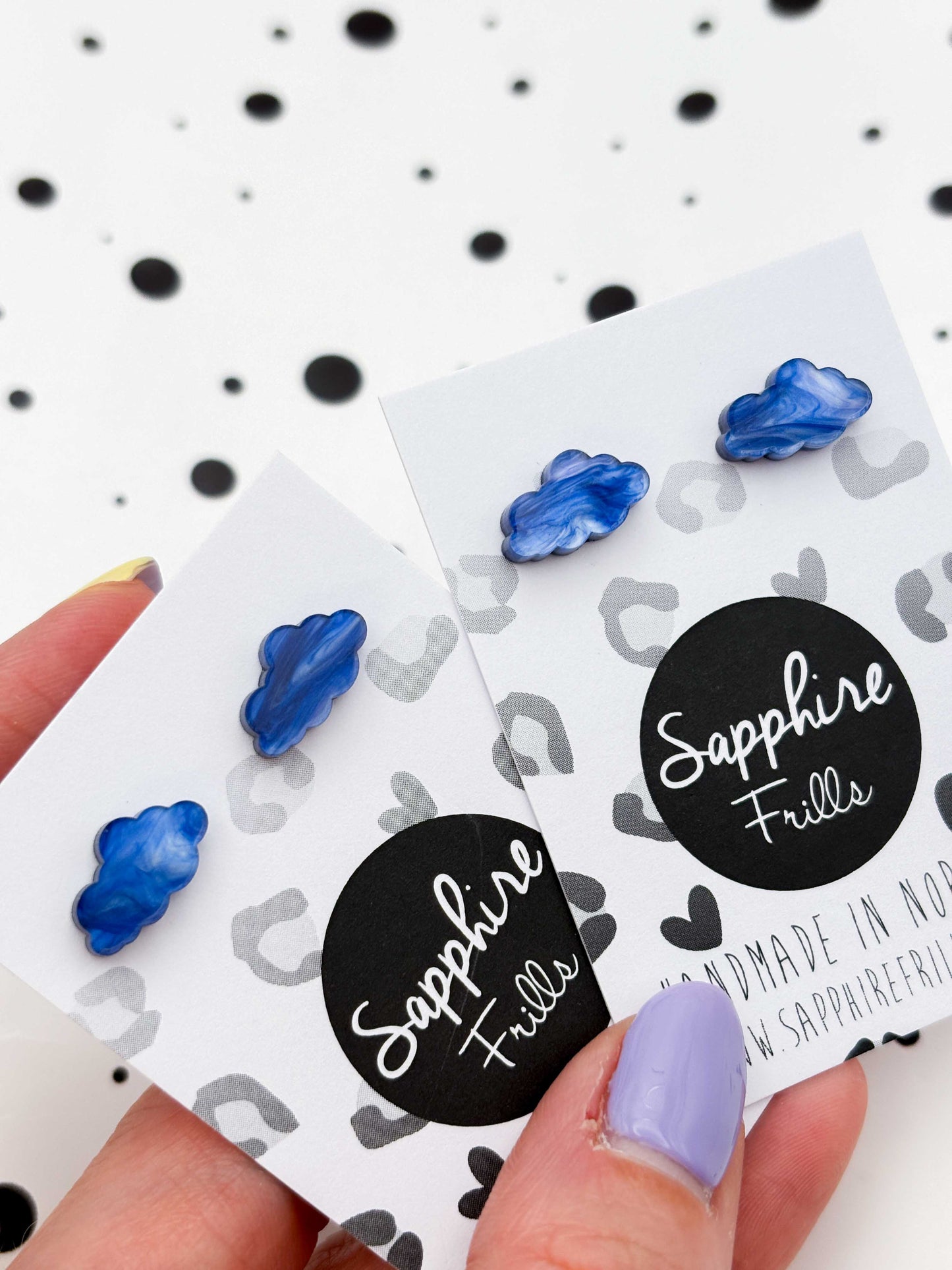 Mini Blue and White Pearl Marble Acrylic Cloud Stud Earrings