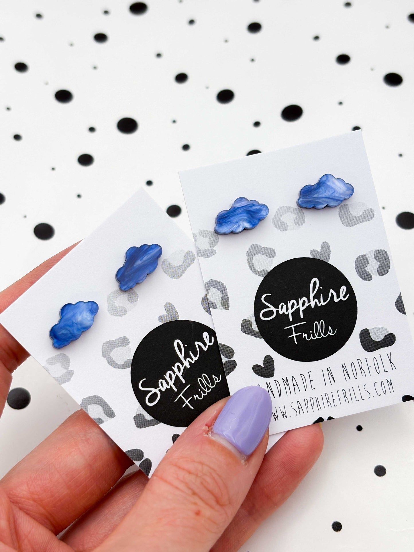 Mini Blue and White Pearl Marble Acrylic Cloud Stud Earrings