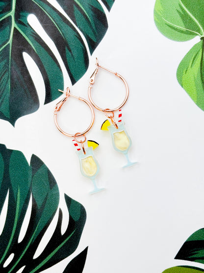 Medium Iridescent Yellow Marble Acrylic Pina Colada Dangle Earrings or Necklace – Hypoallergenic Stainless Steel