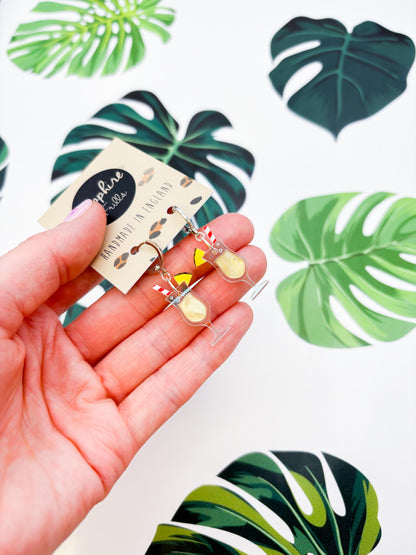 Medium Iridescent Yellow Marble Acrylic Pina Colada Dangle Earrings or Necklace – Hypoallergenic Stainless Steel