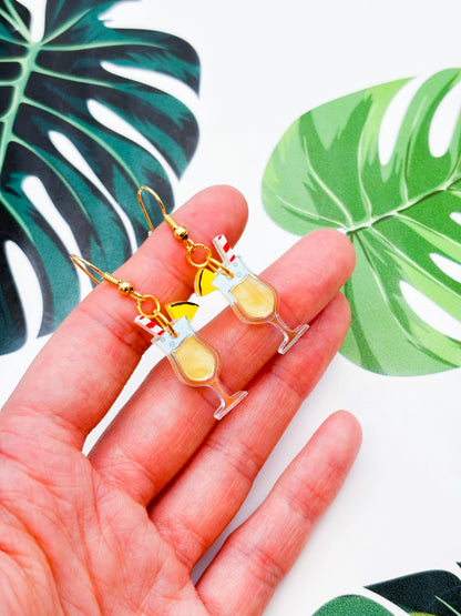 Medium Iridescent Yellow Marble Acrylic Pina Colada Dangle Earrings or Necklace – Hypoallergenic Stainless Steel
