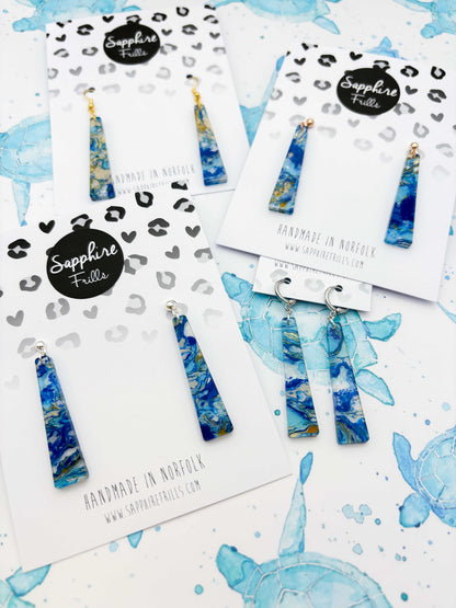 Large Ocean Ink Trapeze Dangle Earrings or Necklace – Hypoallergenic Stainless Steel