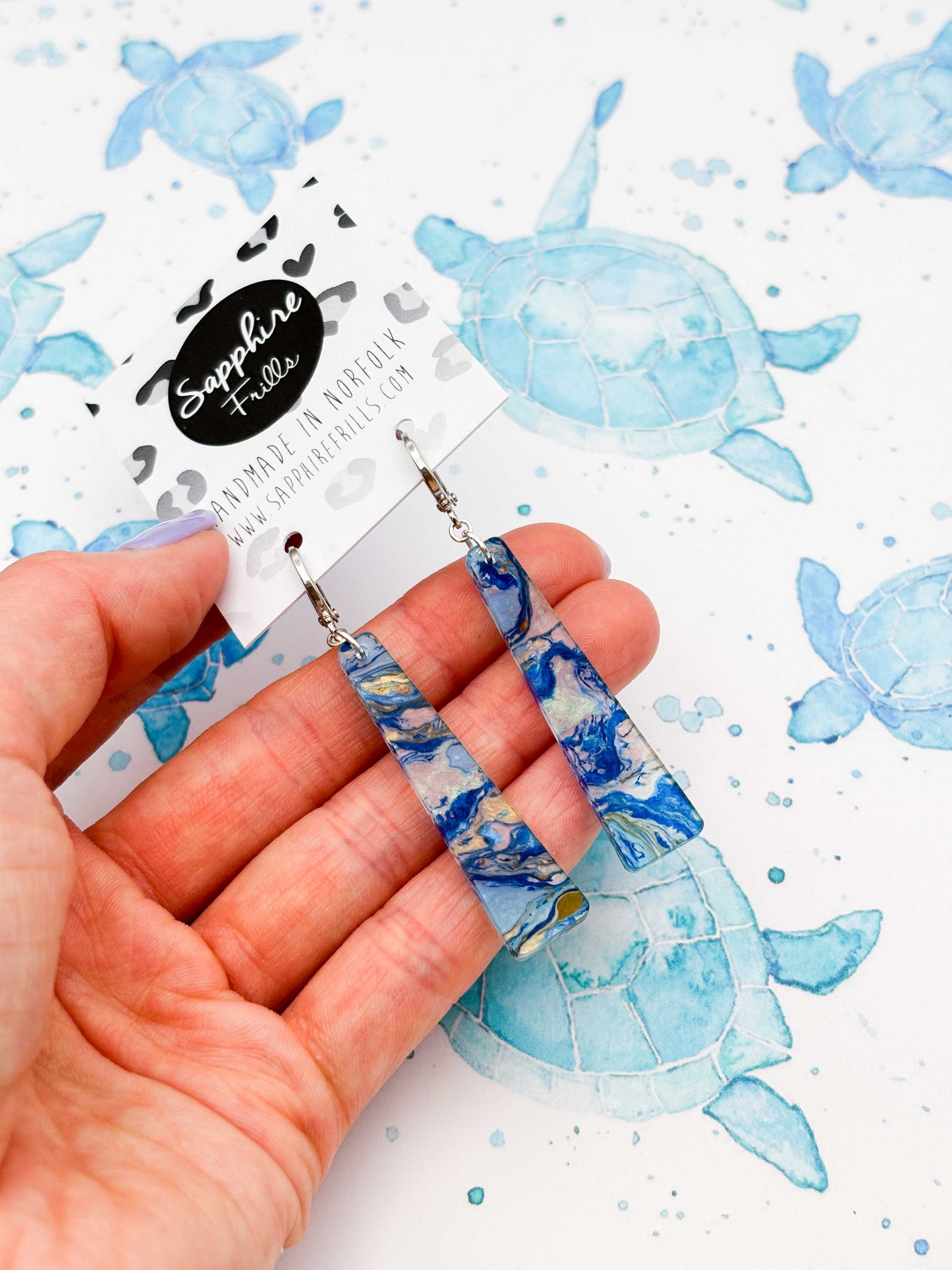 Large Ocean Ink Trapeze Dangle Earrings