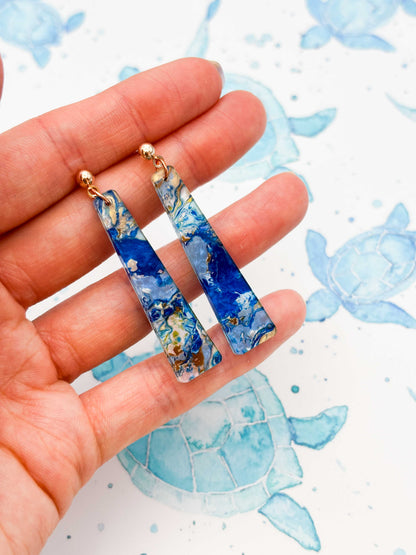 Large Ocean Ink Trapeze Dangle Earrings or Necklace – Hypoallergenic Stainless Steel