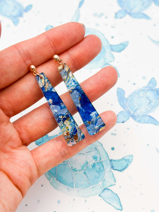 Large Ocean Ink Trapeze Dangle Earrings or Necklace – Hypoallergenic Stainless Steel