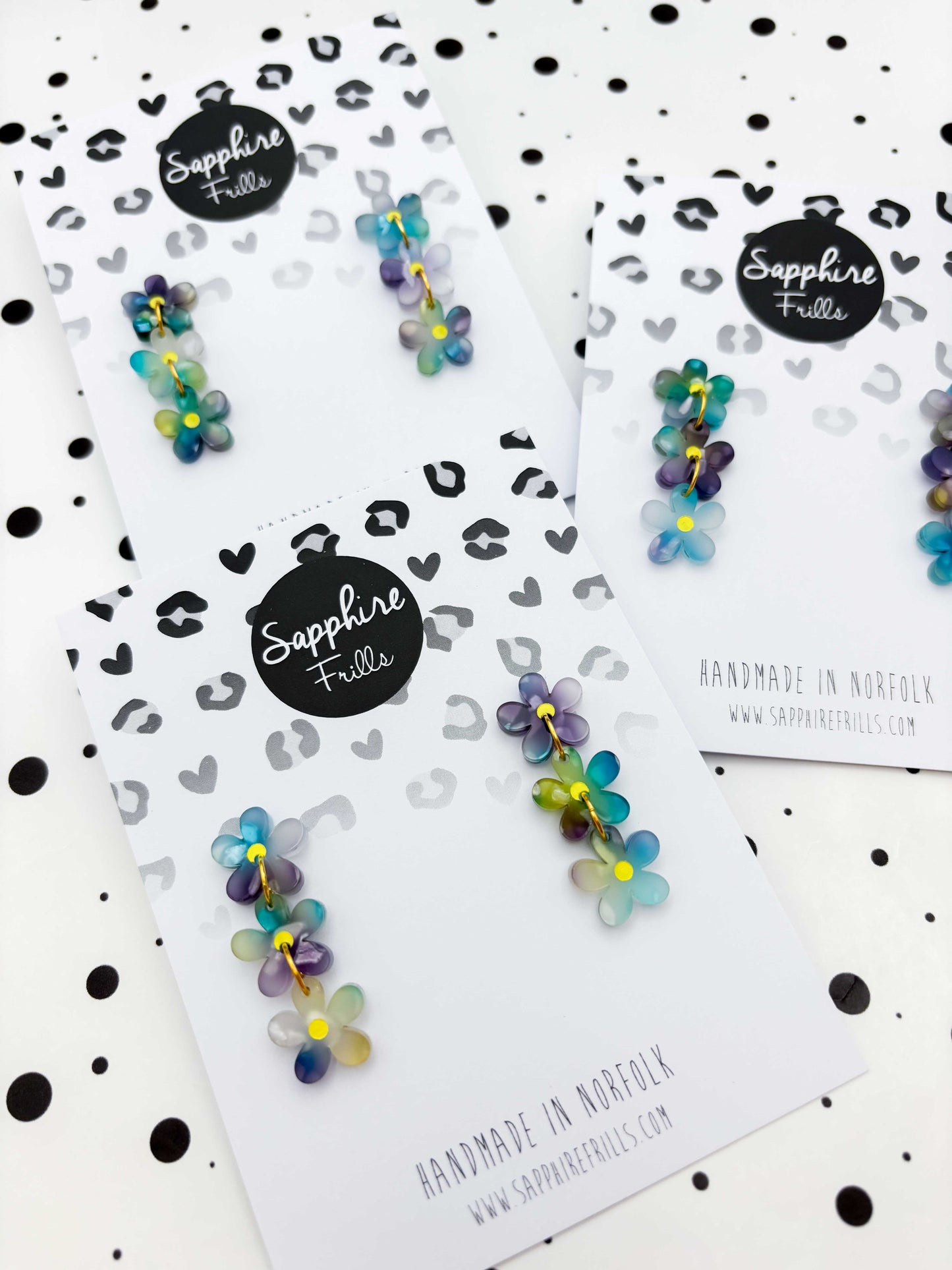 Rainbow Terrazzo Melt Trio Flower Dangle Earrings